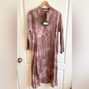 See By Chloe Linen Henley Dress Hand Dyed Size 12 Lagenlook Boho linen cotton